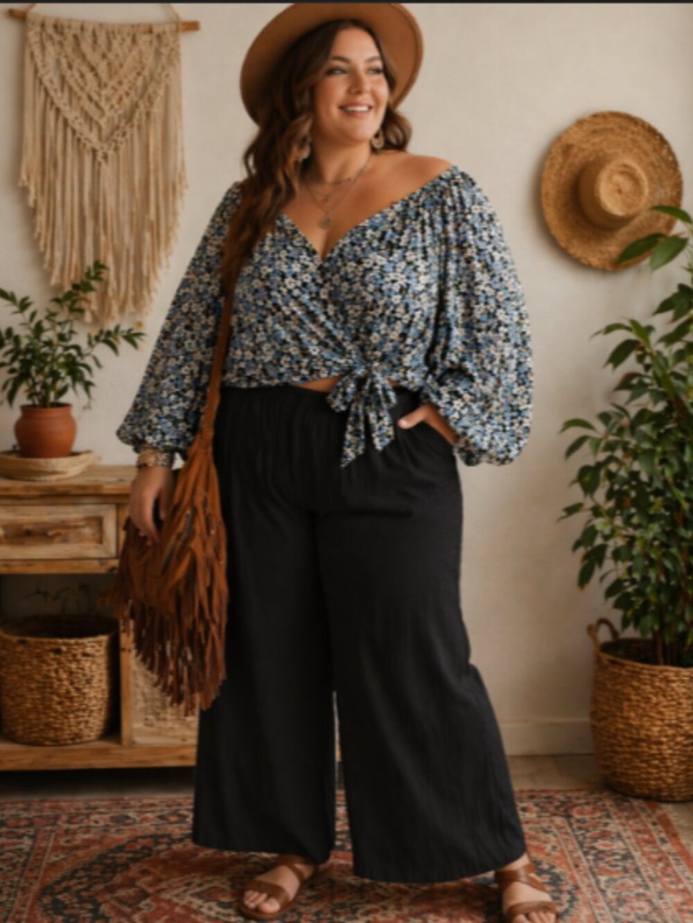 Floral Tie Front Wrap Blouse SHEIN Curve Boho Purple Pink Black Plus 4XL 4X
